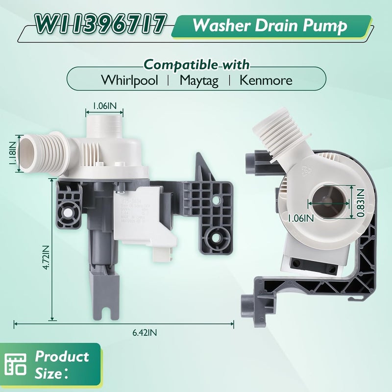 GREALTH W11396717 Washer Drain Pump Compatible with Whirlpool Maytag Kenmore, Replace W11263349 4960510 AP6974116 PS12731177 EAP12731177 B25-3A04 - Image 2